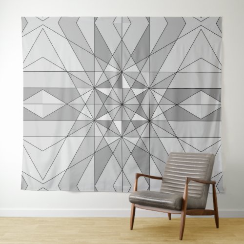 Gray black white Mosaic Triangle retro Pattern Tapestry