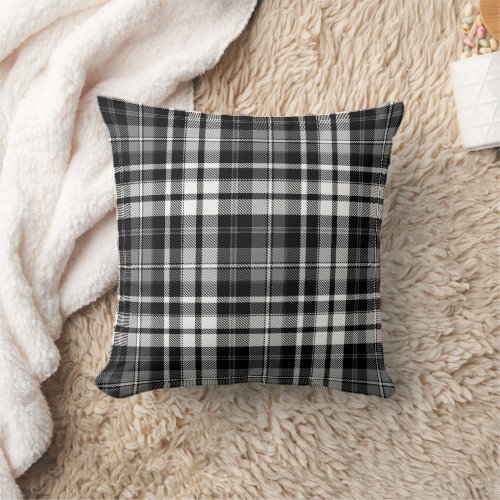 Gray Black White Plaid Tartan Throw Pillow