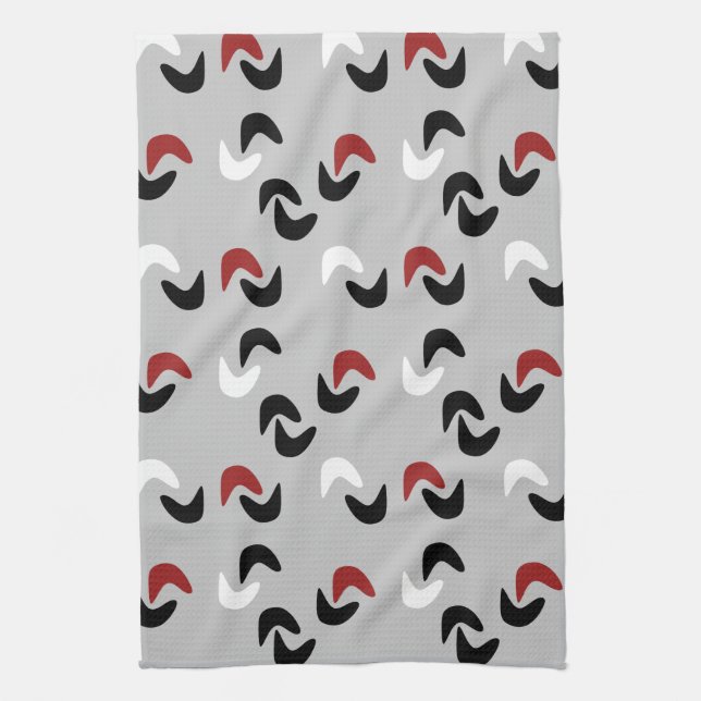 Gray ,black, white, red Boomerang Mod Retro Kitchen Towel (Vertical)
