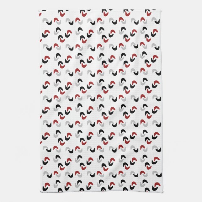 Gray ,black, white, red Boomerang Mod Retro Kitchen Towel (Vertical)