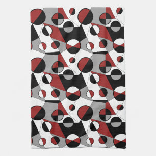 Gray ,black, white, red Geometric Mod Retro Kitchen Towel