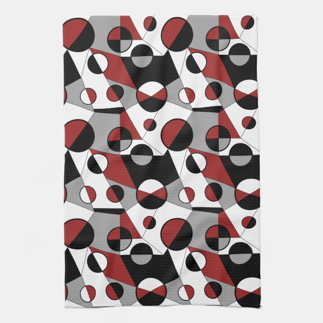 Gray ,black, white, red Geometric Mod Retro Kitchen Towel (Vertical)