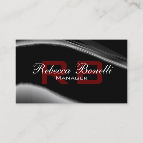 Gray Black White Red Monogram Business Card