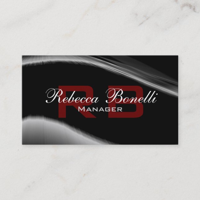 Gray Black White Red Monogram Business Card (Front)