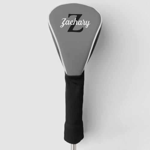 Gray Black White Retro Monogram Personalized Golf Head Cover