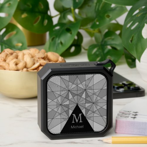 Gray black white retro Mosaic Triangle Monogram Bluetooth Speaker