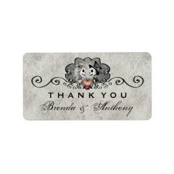 Gray Black & White Skeletons Heart Thank You Label by juliea2010 at Zazzle