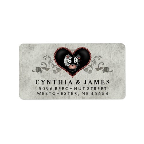 Gray Black  White Skeletons Heart Wedding Address Label