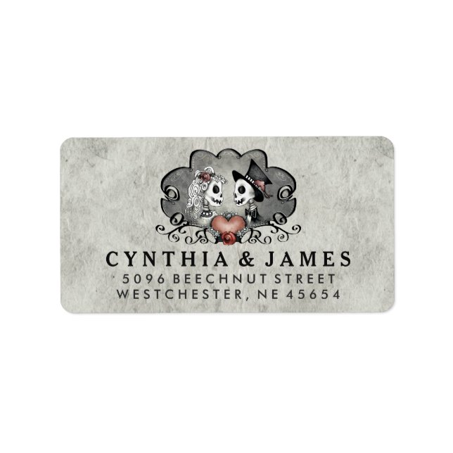 Gray Black & White Skeletons Matching Wedding Label (Front)