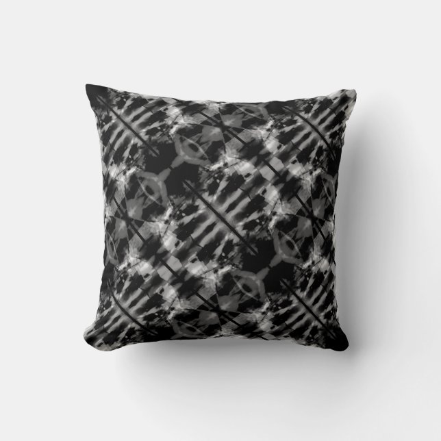 Gray Black White Slanted Stained Glass Design Throw Pillow (Front)
