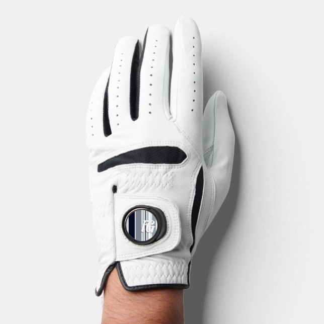 Gray Black White Striped Pattern with Initials Golf Glove (Front)