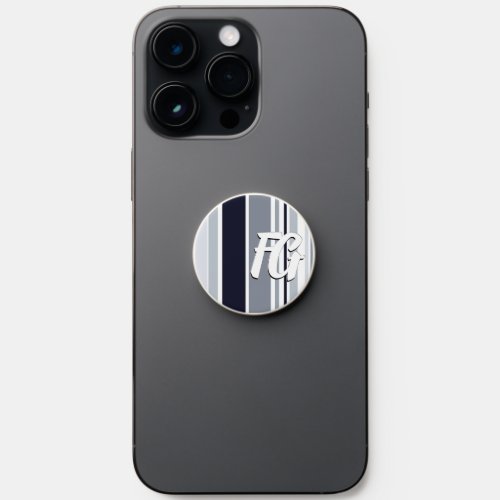 Gray Black White Striped Pattern with Initials PopSocket