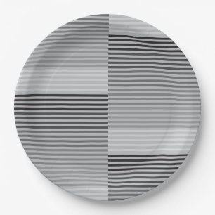 Gray, Black, White Stripes Paper Plates