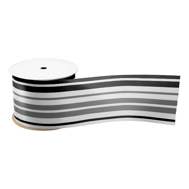 Gray Black White Stripes Pattern   Satin Ribbon (Spool)