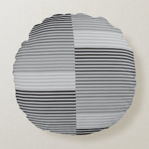 Gray, Black, White Stripes Round Pillow
