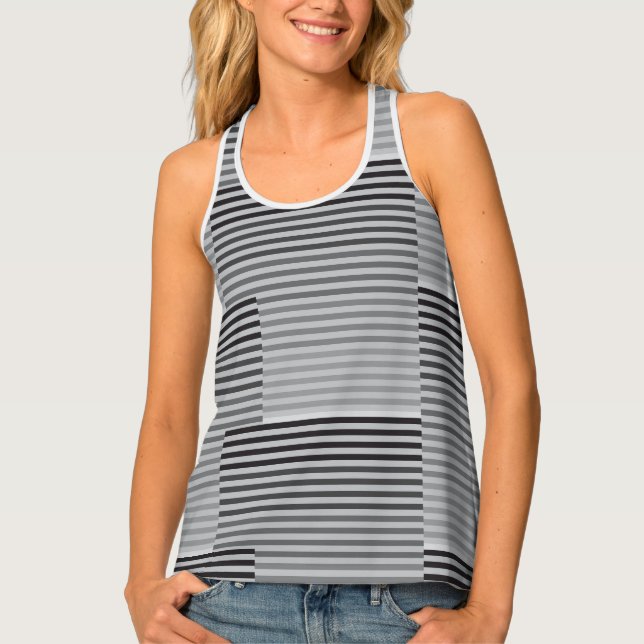Gray, Black, White Stripes Tank Top (Front)