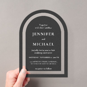 Gray black white text wedding acrylic invitations