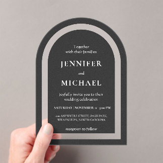 Gray black white text wedding acrylic invitations