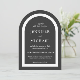 Gray black white text wedding invitation