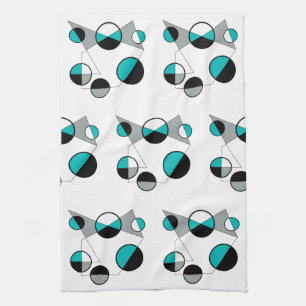 Gray ,black, white, turquoise Geometric Mod Retro Kitchen Towel