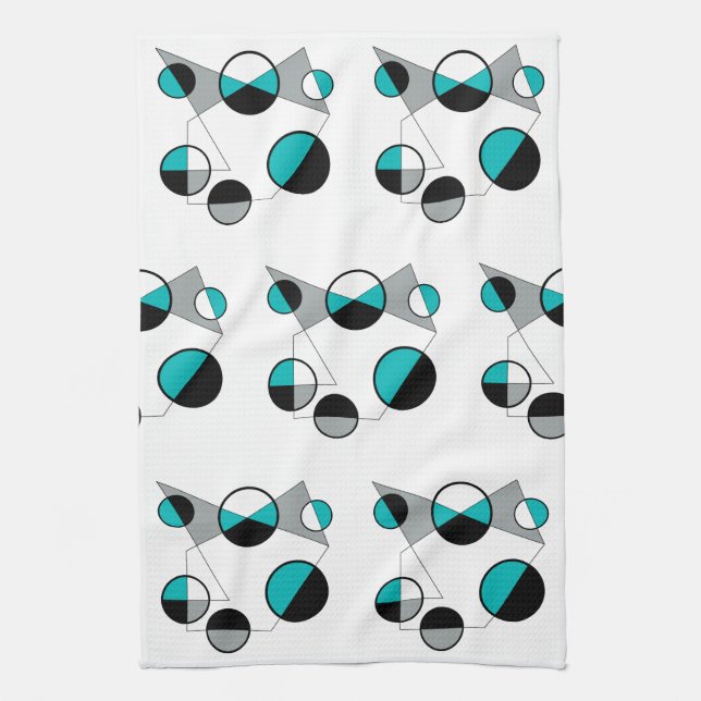 Gray ,black, white, turquoise Geometric Mod Retro Kitchen Towel (Vertical)