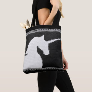 Gray Black White Unicorn Artisan Crochet Print Tote Bag