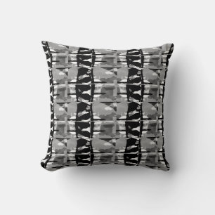 Gray Black White Watercolor Art Small Mosaic Motif Throw Pillow