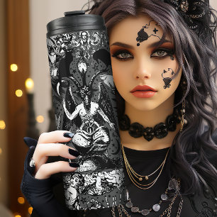 Gray Black Witchy Gothic Victorian Goth Baphomet Thermal Tumbler