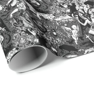 Gray Black Witchy Gothic Victorian Goth Baphomet Wrapping Paper