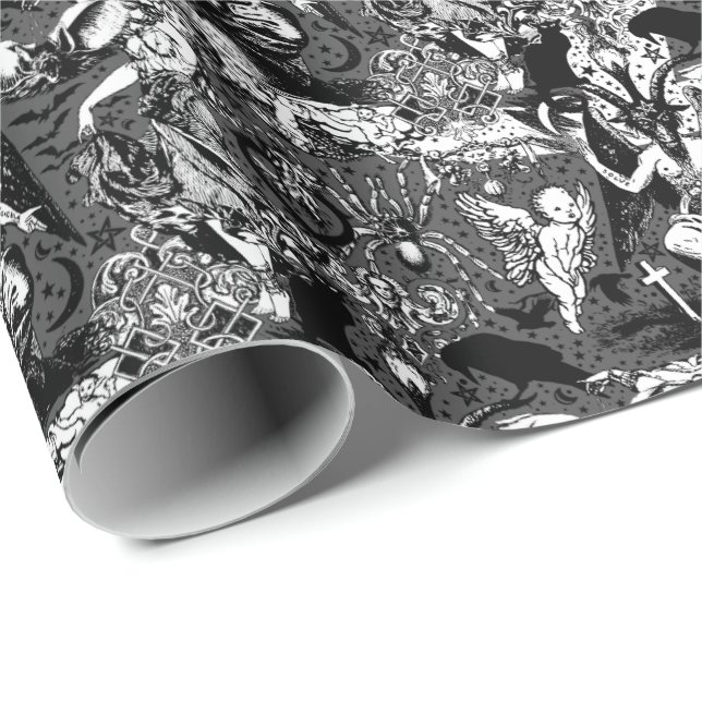Gray Black Witchy Gothic Victorian Goth Baphomet Wrapping Paper (Roll Corner)