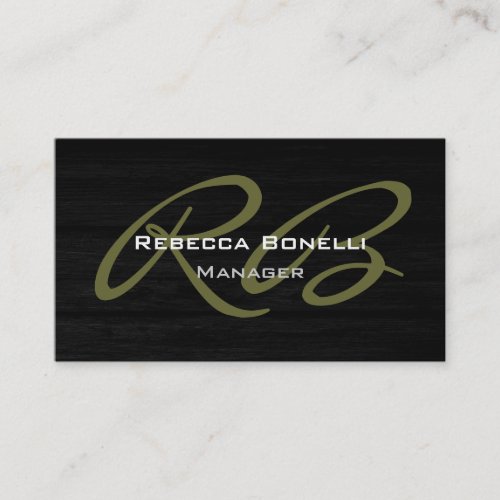 Gray Black Wood Pattern Monogram Business Card