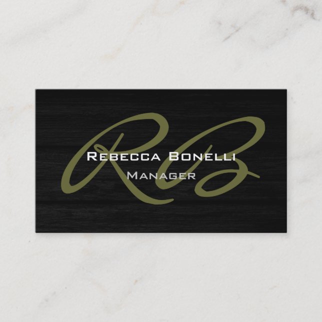 Gray Black Wood Pattern Monogram Business Card (Front)