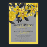 Gray Black Yellow Floral Watercolor Sweet 16 Invitation<br><div class="desc">This elegant and modern sweet sixteen birthday party invitation is perfect for the summer/spring season. It features hand-painted illuminating yellow, black, berry pink, and light yellow watercolor flowers, leaves, and berries on top of a yellow thick border and ultimate gray background. This is a beautiful, unique, country, and sweet design...</div>