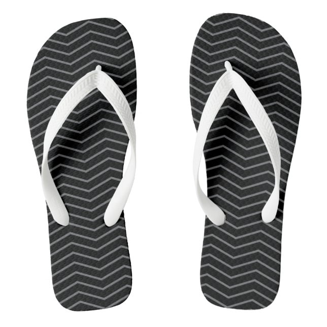 Gray Black Zigzag Wave Pattern Flip Flops (Footbed)