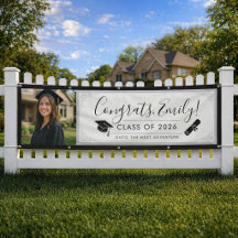 GRAY & BLK ornate | Graduation Banner with Photo