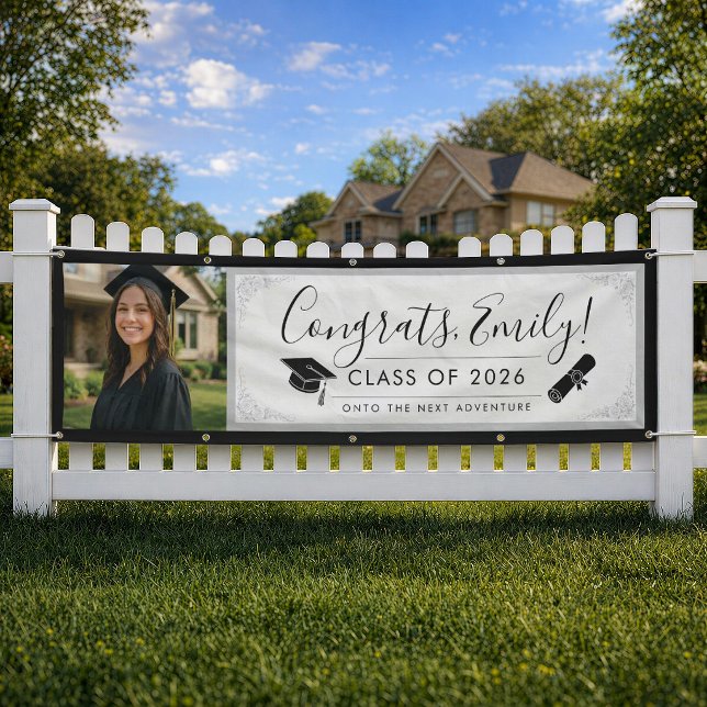 GRAY & BLK ornate | Graduation Banner with Photo (Creator Uploaded)
