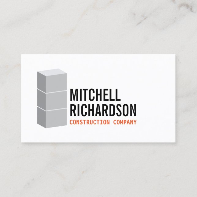 Gray Blocks Concrete Construction Builder Business Card (Front)
