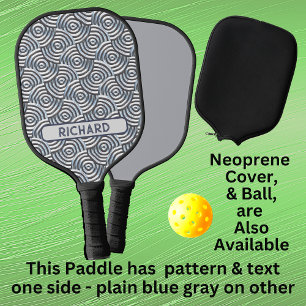 Gray Blue 3D Circles Geometric, Add Name Monogram Pickleball Paddle