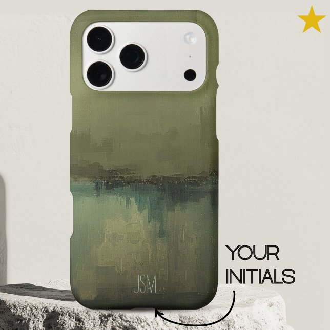 Gray Blue Abstract Modern Art Custom Name  iPhone Case (Creator Uploaded)