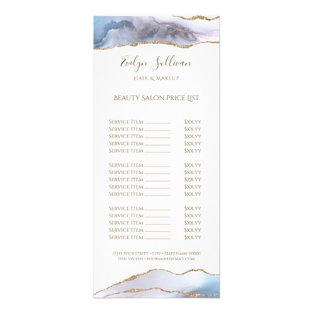 Gray blue agate price list rack card (Front)
