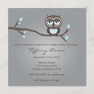 Gray, Blue and Brown Owl Invitation