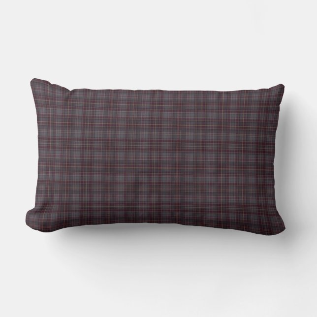 Gray, Blue and Burgundy | Plaid Lumbar Pillow (Front)