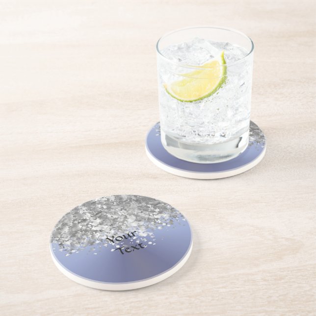 Gray blue and faux glitter drink coaster (Side)