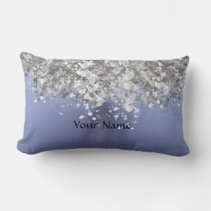 Gray blue and faux glitter lumbar pillow