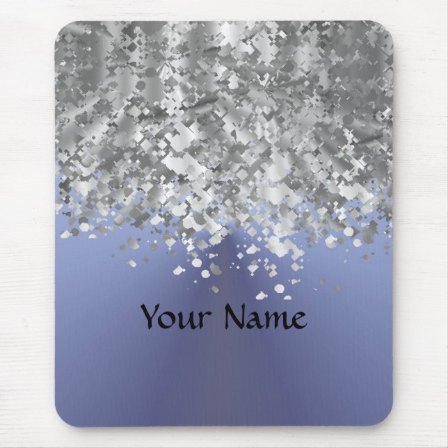 Gray blue and faux glitter mouse pad (Front)