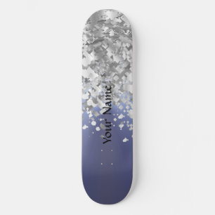 Gray blue and faux glitter skateboard deck