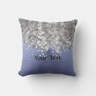Gray blue and faux glitter throw pillow