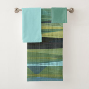 gray blue and green abstract bath towel set