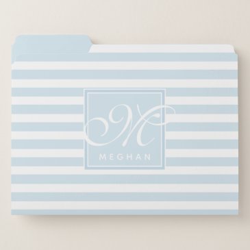 Gray Blue and White Striped - Script Monogram