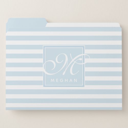 Gray Blue and White Striped _ Script Monogram File Folder